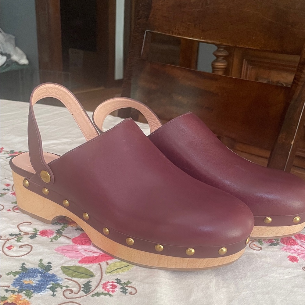 Women’s Burgundy Leather Slingback Clogs